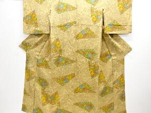 縮緬地石畳に草花模様単衣小紋着物